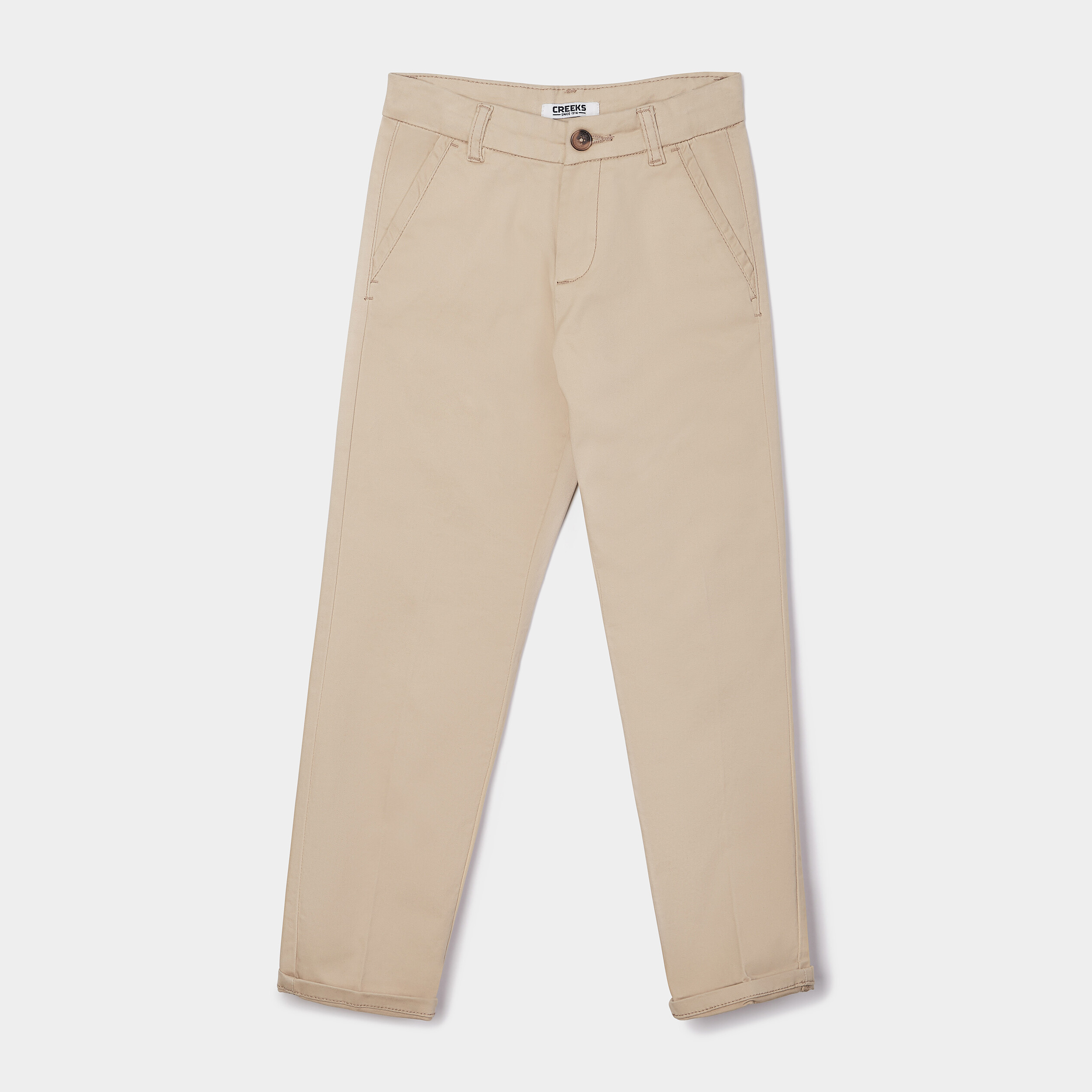 Pantalon slim coton Creeks beige garçon | La Halle