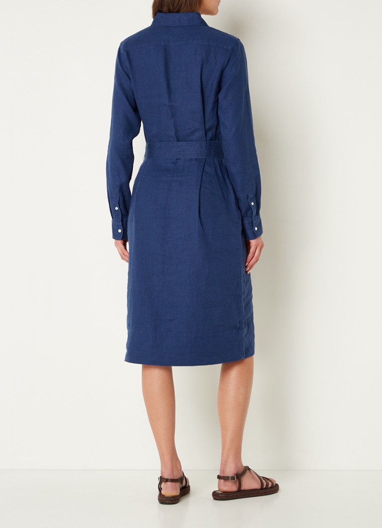 Lanena midi haljina-košulja Ralph Lauren s remenom za vezanje