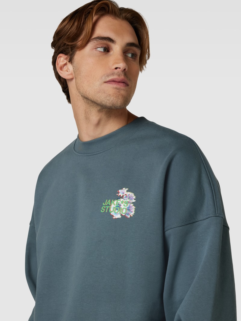 Sweatshirt mit Label-Print Modell 'JEFFERSON' in rauchblau