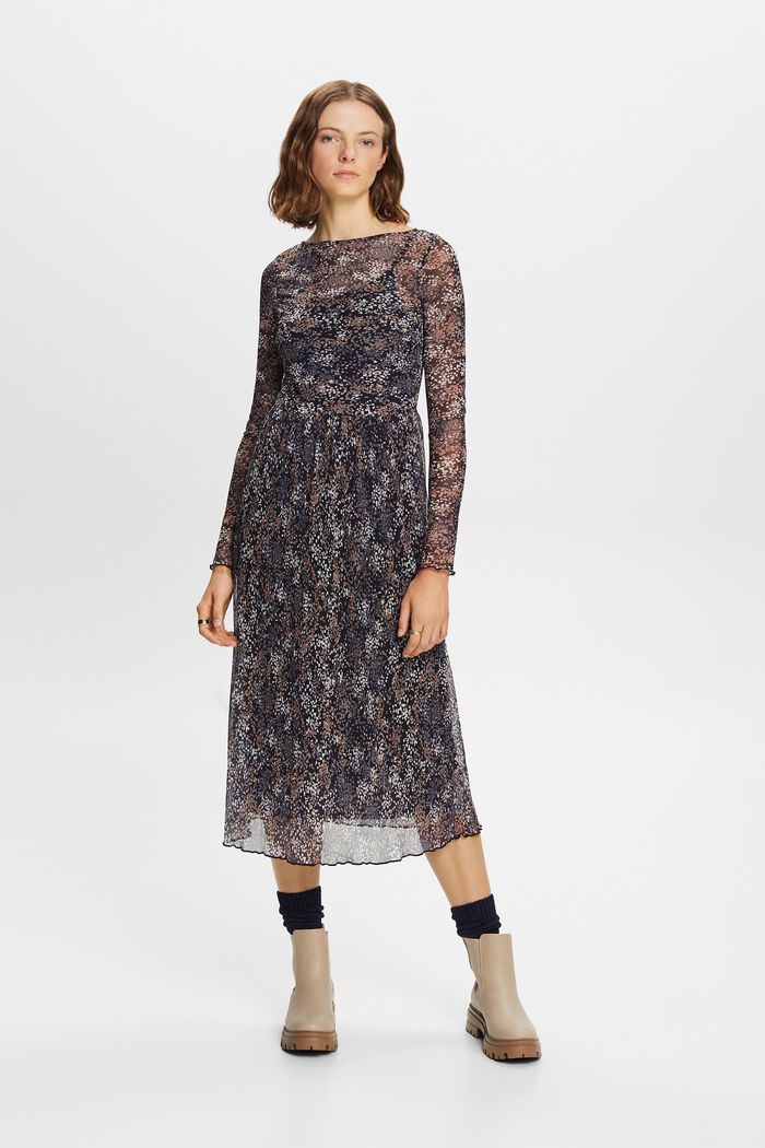 Plissiertes Mesh-Kleid mit Muster