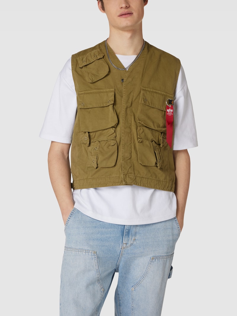 Weste mit Label-Details Modell 'MILITARY' in olivgrün