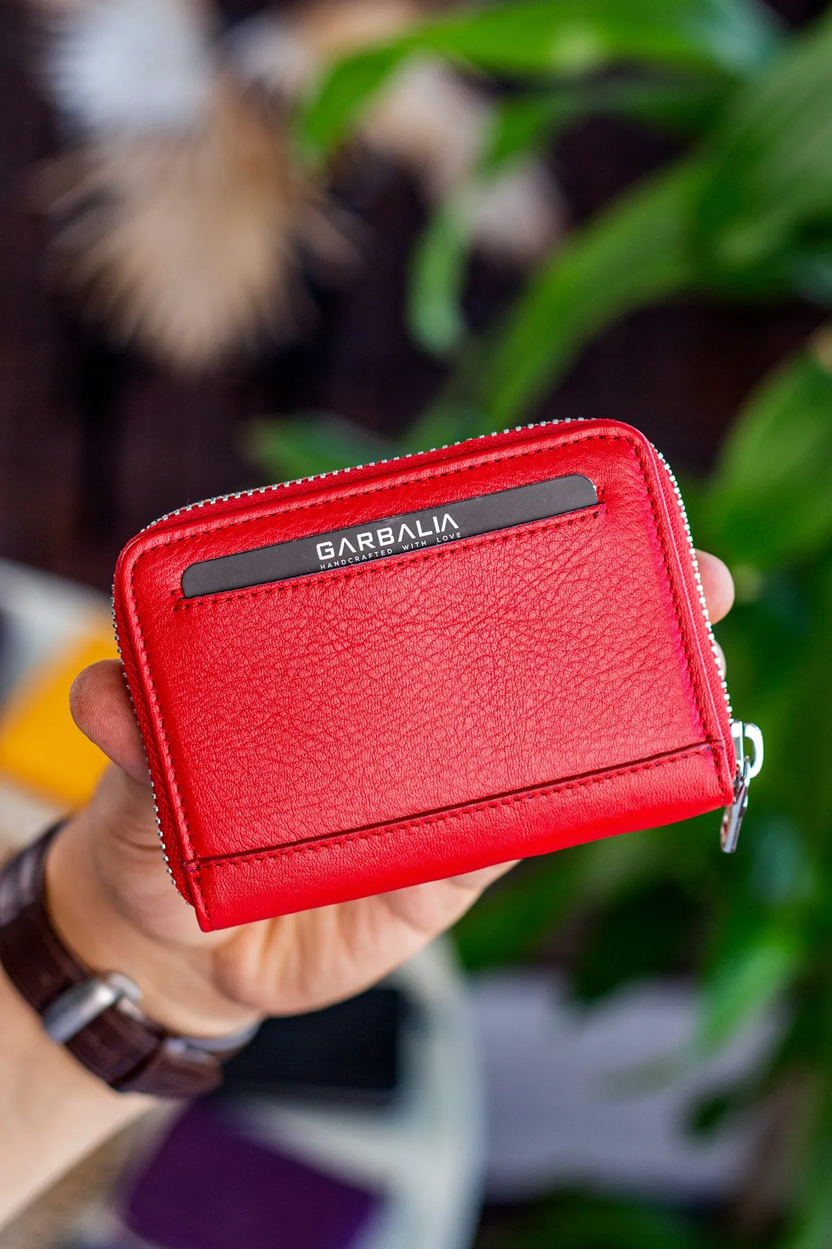 Garbalia  Sydney Echtes Leder-Reißverschluss-Unisex-Geldbörse in Rot mit Münzfach