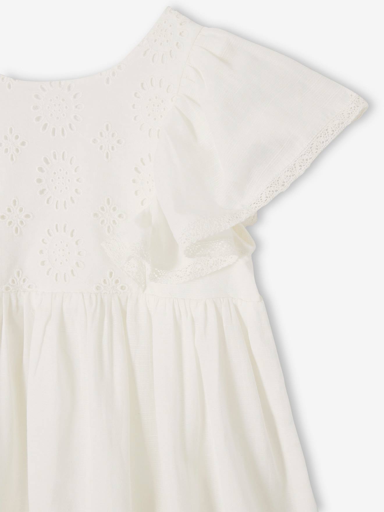 Robe de cérémonie détails broderie anglaise fille écru