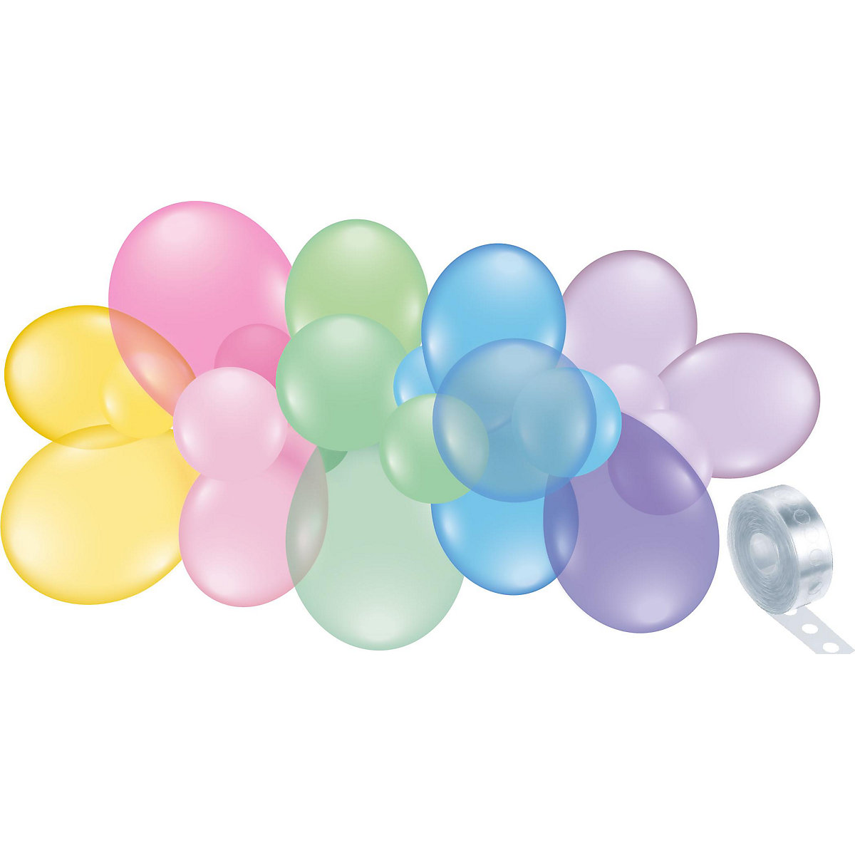 Ballongirlande Pastell, 60 Ballons & Einfädelband. 2,4 m