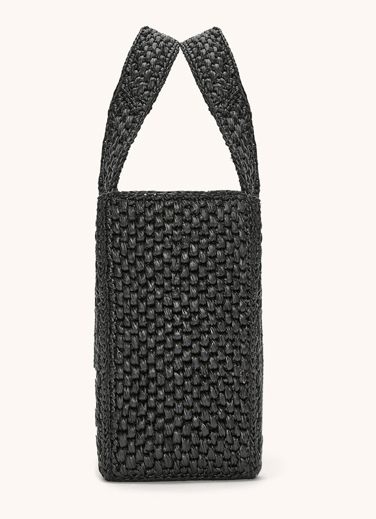 Mała torba typu tote LOEWE Font z rafii, z odpinanym paskiem na ramię.