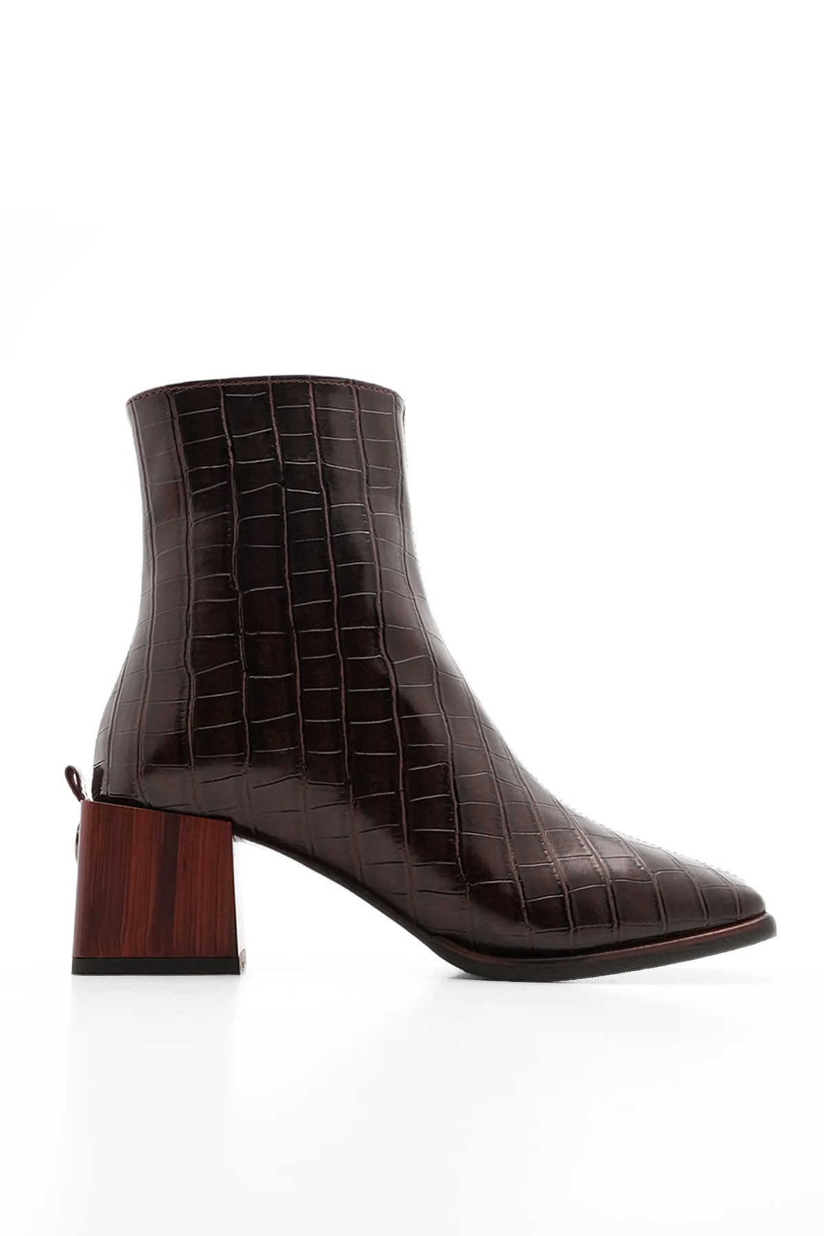Marjin  Damen-Stiefel mit Absatz und stumpfer Zehenpartie, Holzmuster, Absatz, Reißverschluss, klassische Alltagsstiefel, Sayen Brown Croco