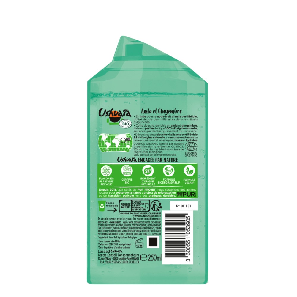 ushuaïa Ushuaïa Douche Certifiée Bio Amla & Gingembre 250ml Douche certifiée BIO Amla & Gingembre