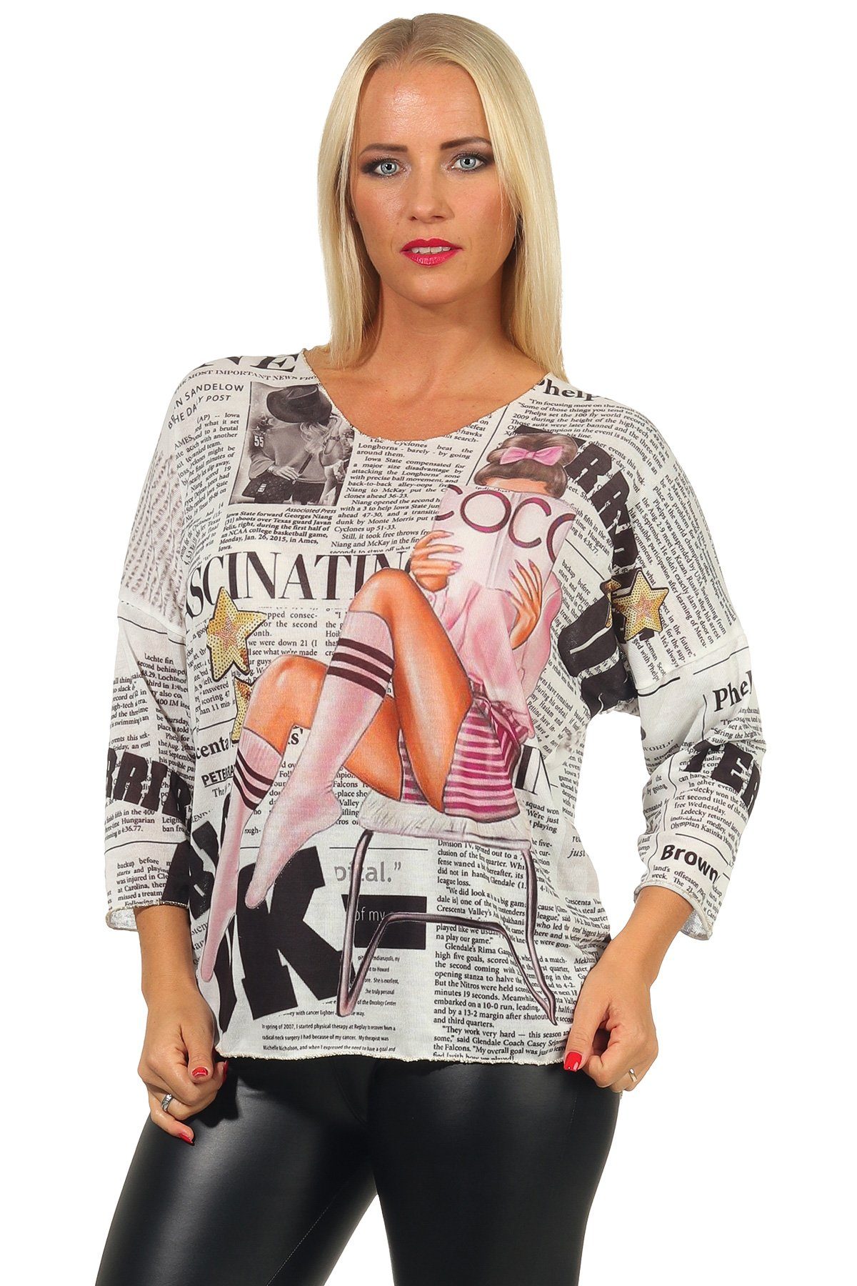 Mississhop Stillpullover Pop Art Damen Feintstrick Pullover Italy Bloger