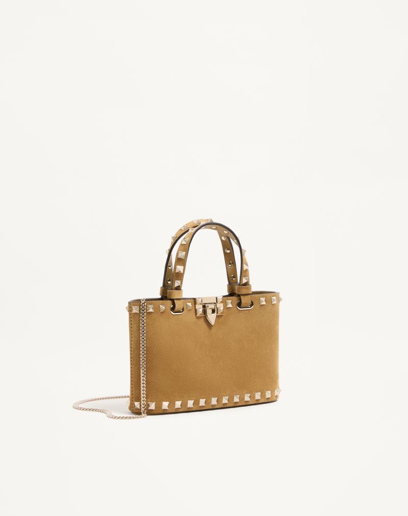 Mini sacola de compras Rockstud em camurça