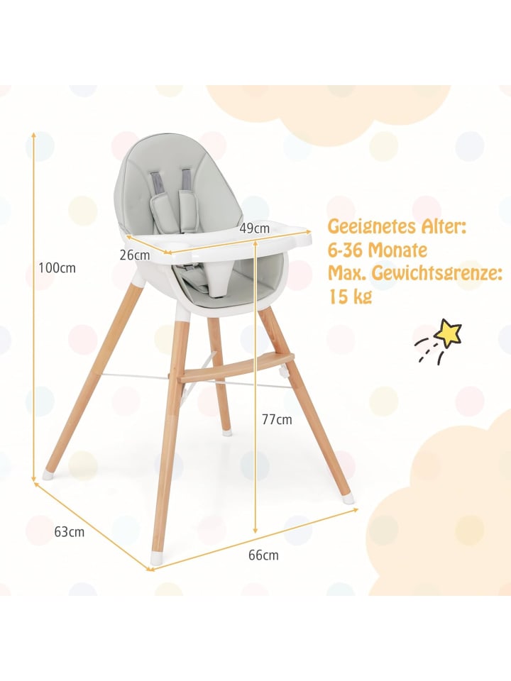 COSTWAY 2 in 1 Hochstuhl in Grau günstig kaufen onesize