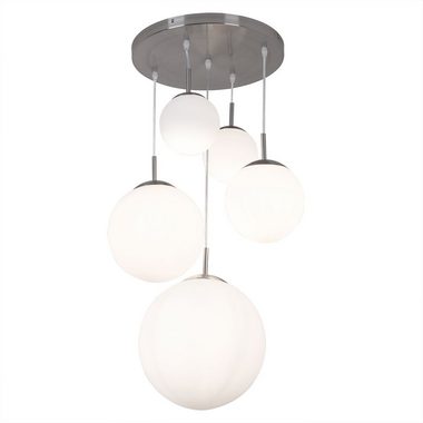 Globo Kugelleuchte, Leuchtmittel nicht inklusive, Hängeleuchte Wohnzimmerlampe 5-flammig Glas Schirm Kugel silber H 90cm