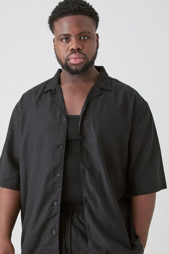 Plus Oversize Leinen-Hemd in Schwarz