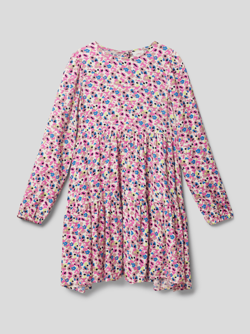 Knielanges Kleid mit Allover-Muster und Druckknopfverschluss in weiß