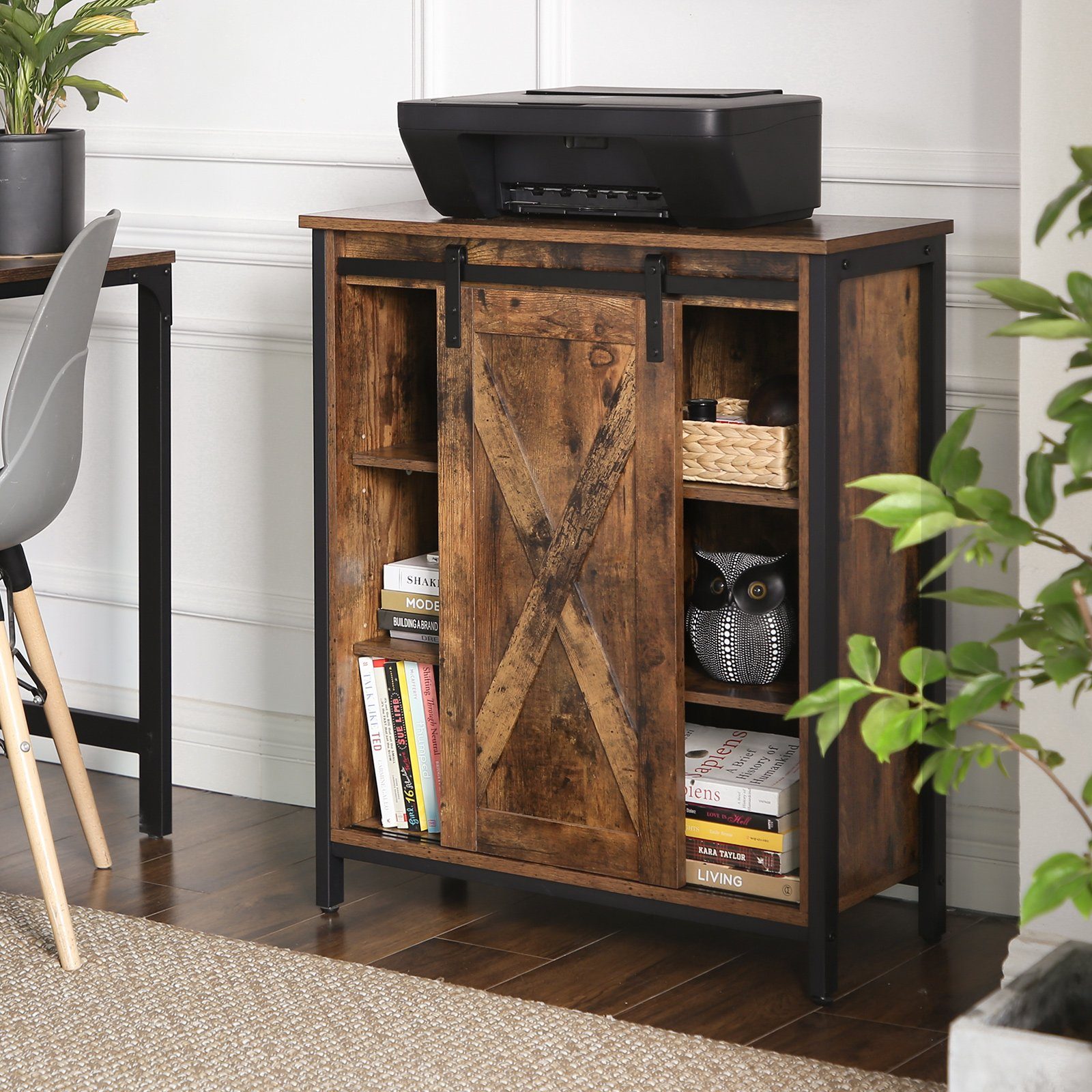 VASAGLE Aktenschrank Sideboard mit Schiebetür, verstellbaren Regalebenen