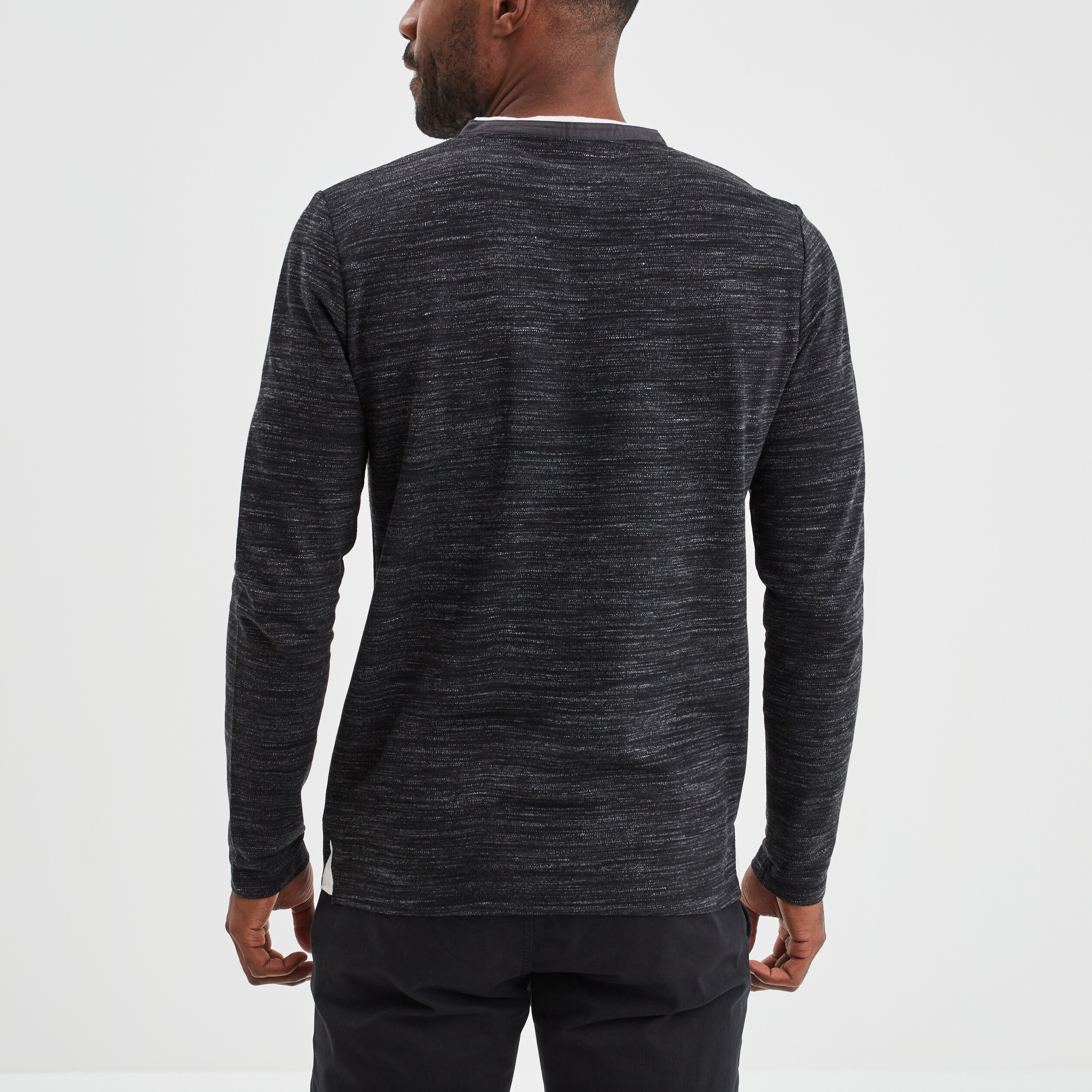 T-shirt avec col tunisien noir homme | La Halle