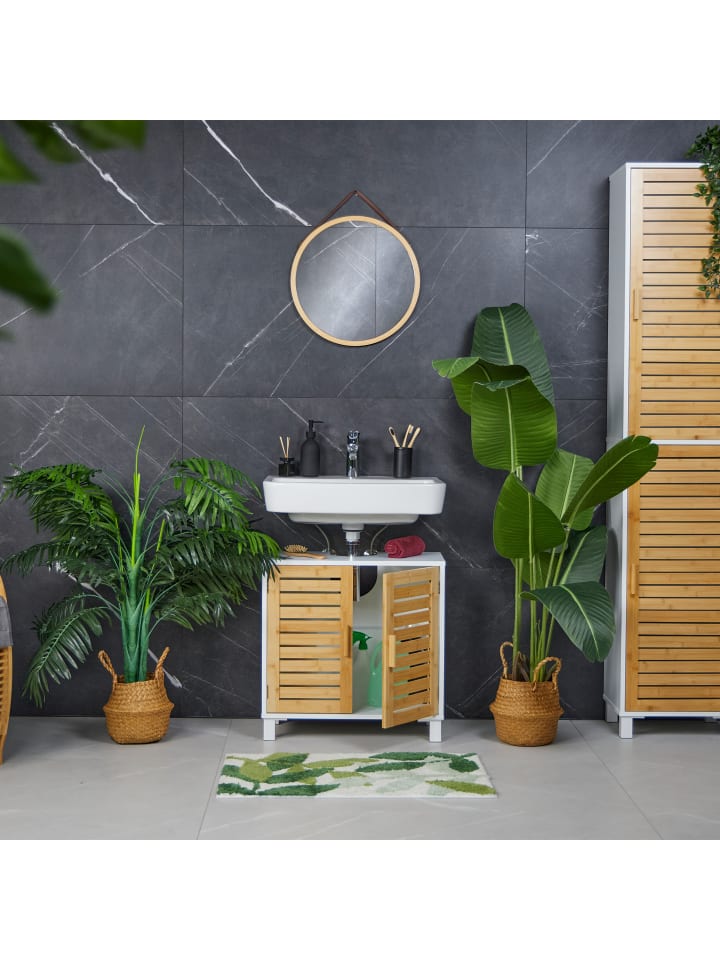 relaxdays Waschbeckenunterschrank in Weiß/ Natur - (B)60 x (H)60 x (T)32 cm günstig kaufen onesize