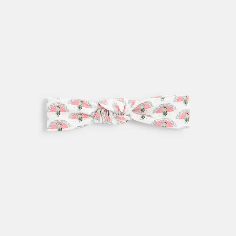 Headband imprimé paons blanc bébé fille