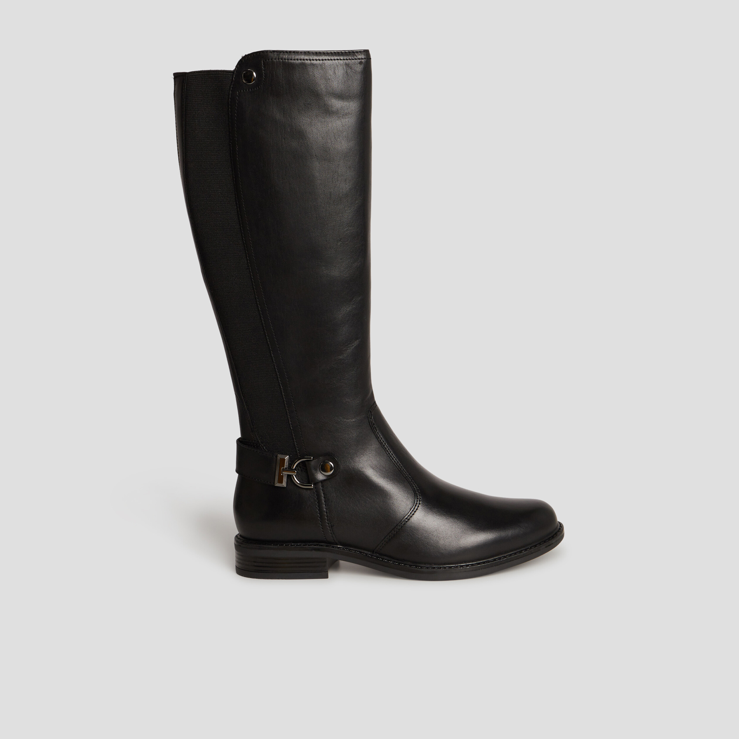Bottes cavalières avec boucles en cuir noir femme | La Halle