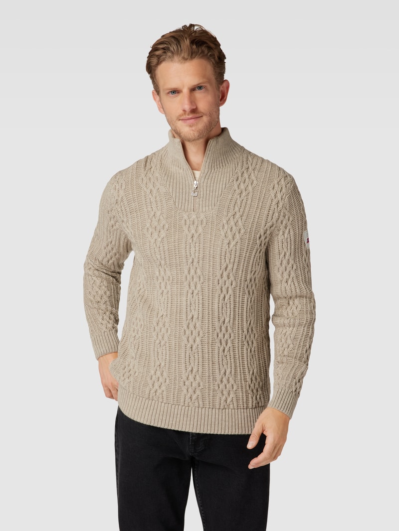 Strickpullover mit Zopfmuster Modell 'HOVEN' in sand
