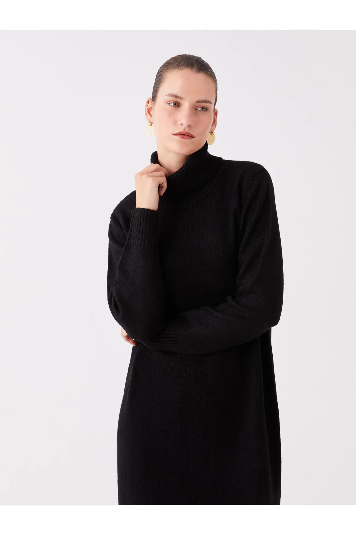 LC Waikiki  Rollkragenpullover, gerades Langarm-Strickkleid für Damen in Übergröße