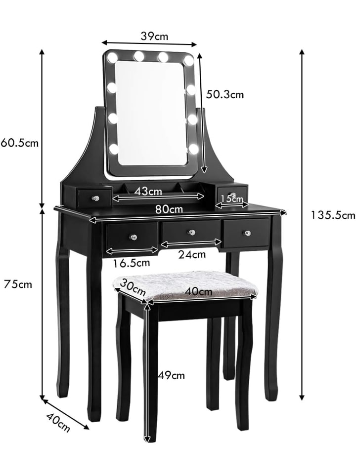 COSTWAY Schminktisch Set LED in Schwarz günstig kaufen onesize
