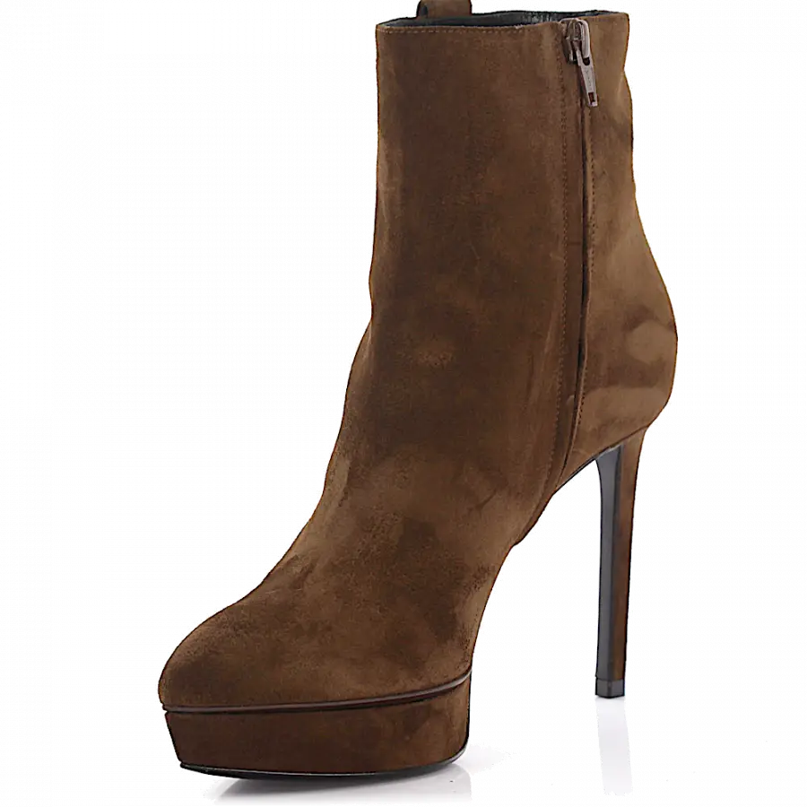 Saint Laurent - Stiefeletten Veloursleder Bommel Metallverzierung braun - braun