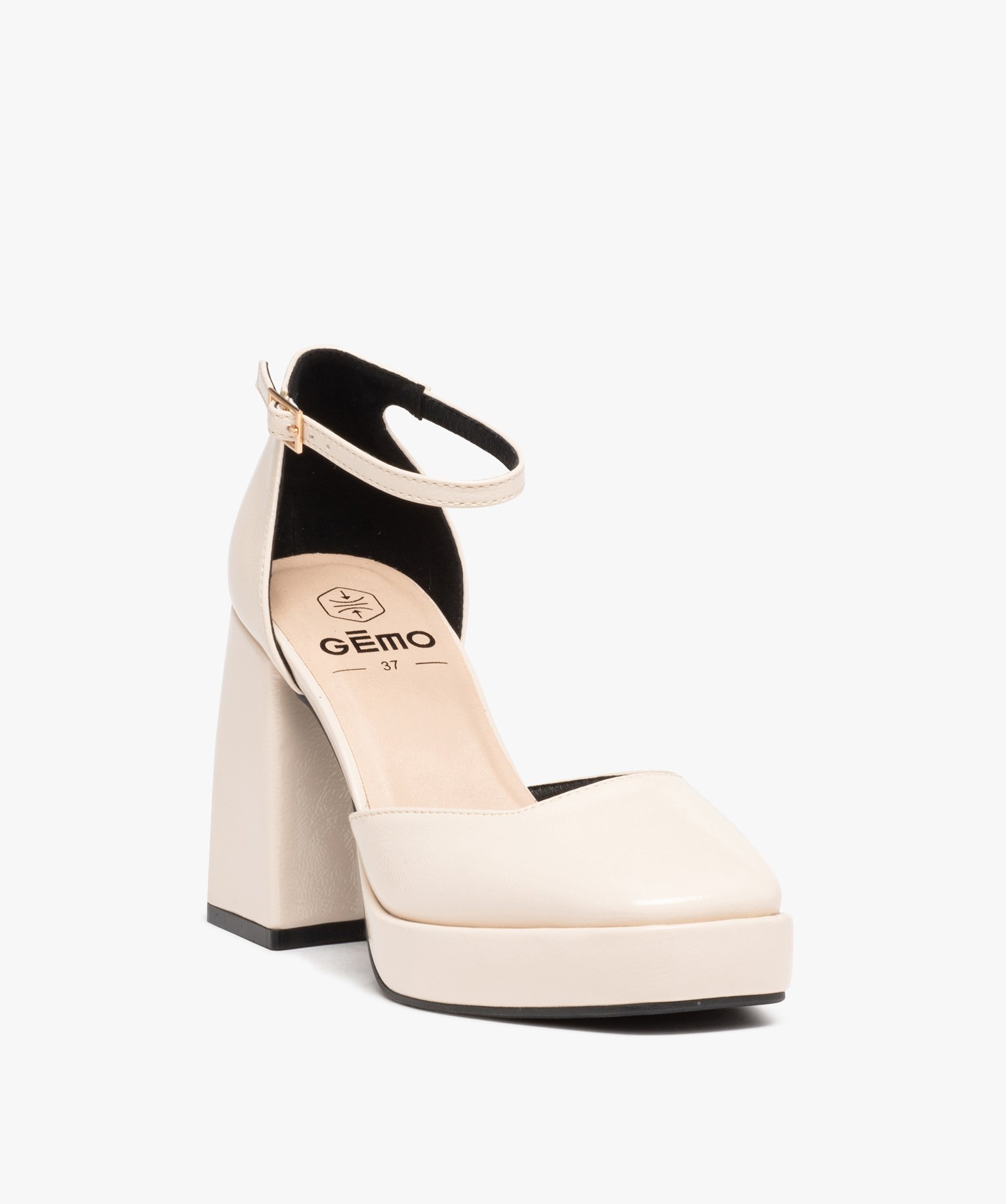 Escarpins femme vernis à bout carré et talon flare beige | GEMO