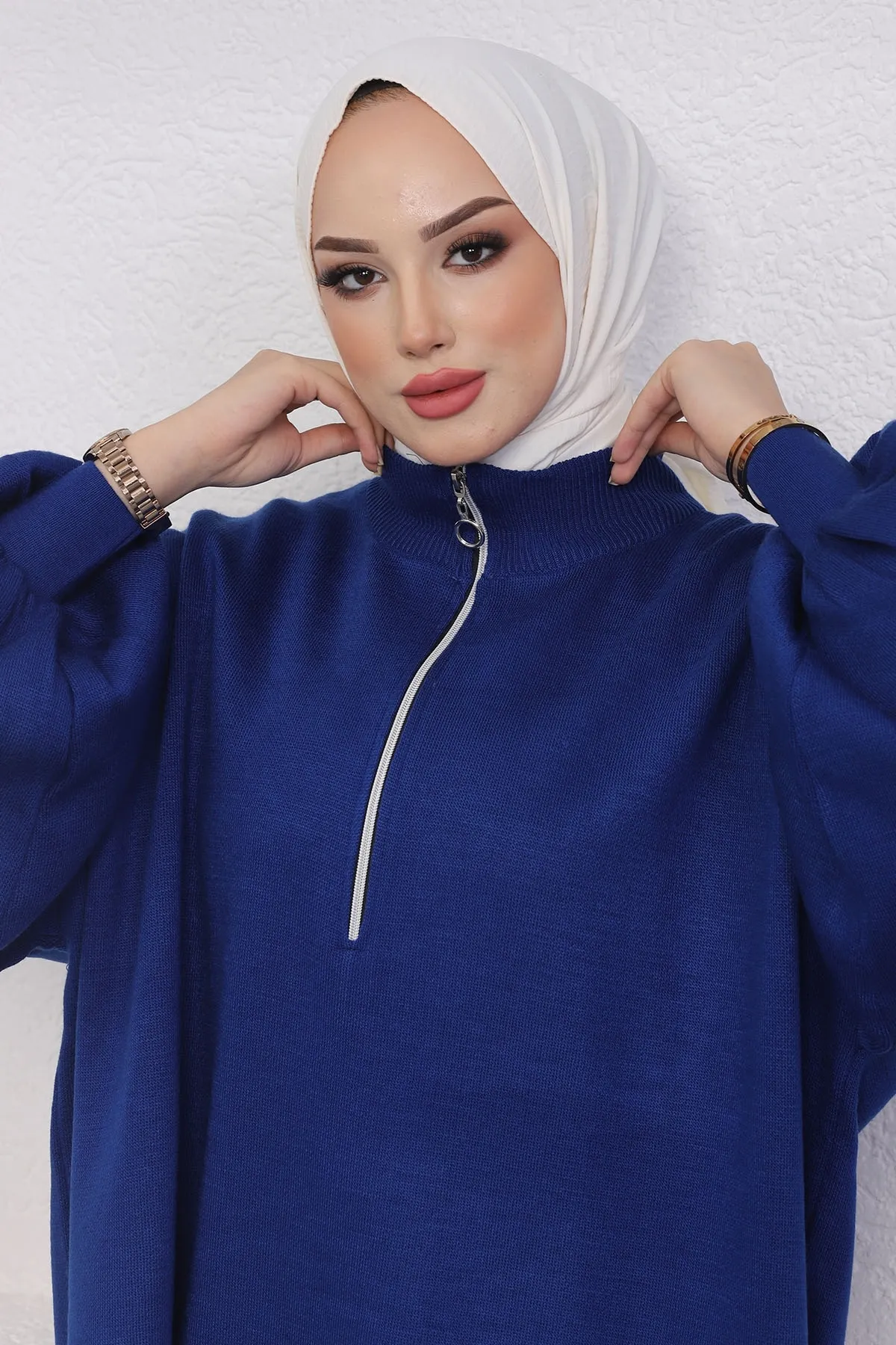 InStyle  Sara Stricktunika mit Reißverschluss – Marineblau