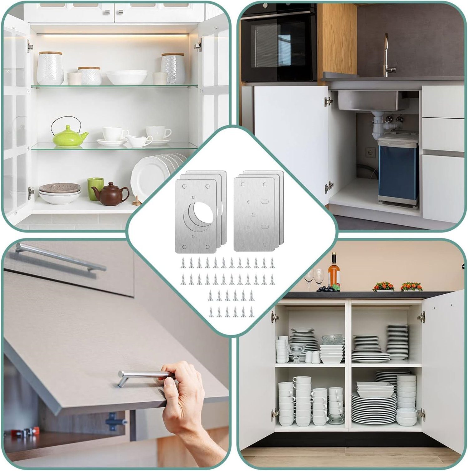 Olotos Möbelbeschlag Scharniere Scharnier Schrankscharniere Küchenschrank Türscharniere (8 St), reparaturset Reparaturplatten mit Schrauben für Schrank Möbel Fenster