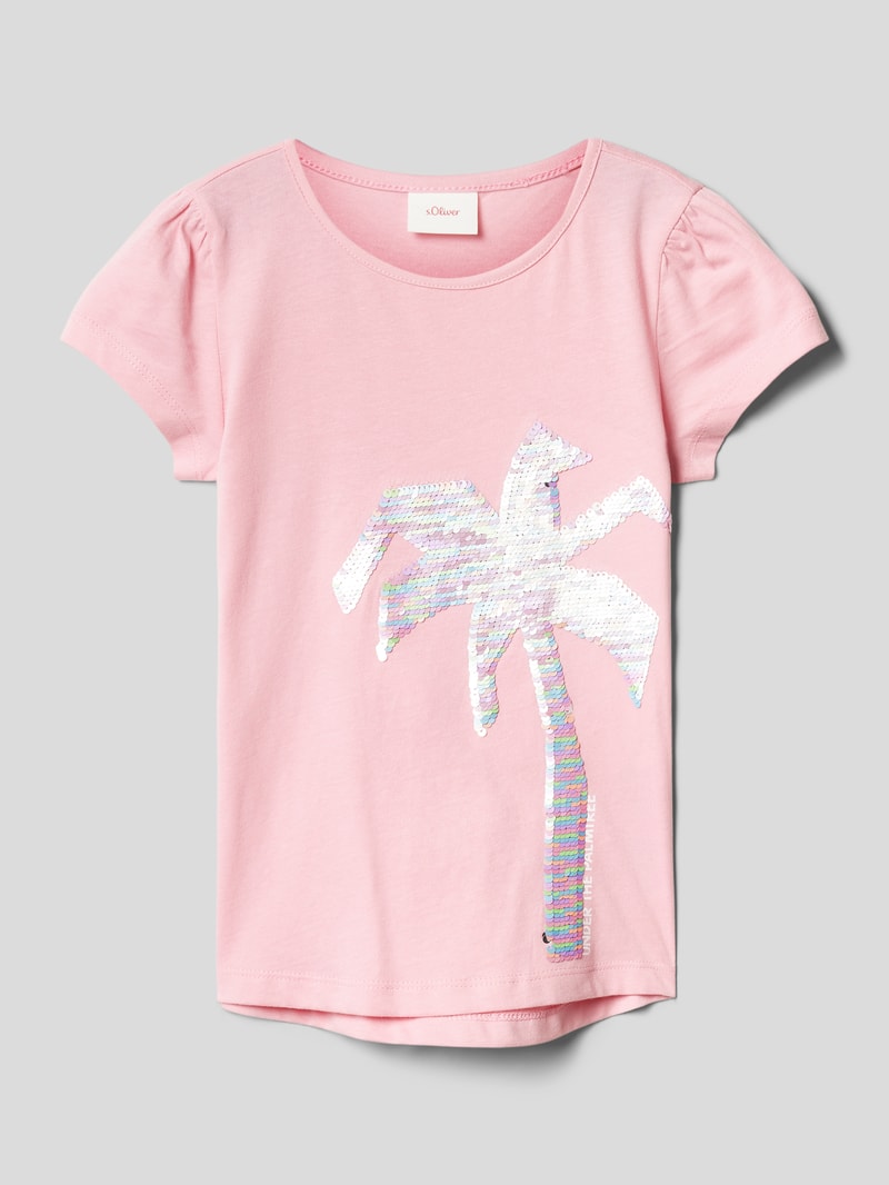 T-Shirt aus Baumwolle mit Paillettenbesatz in rosa
