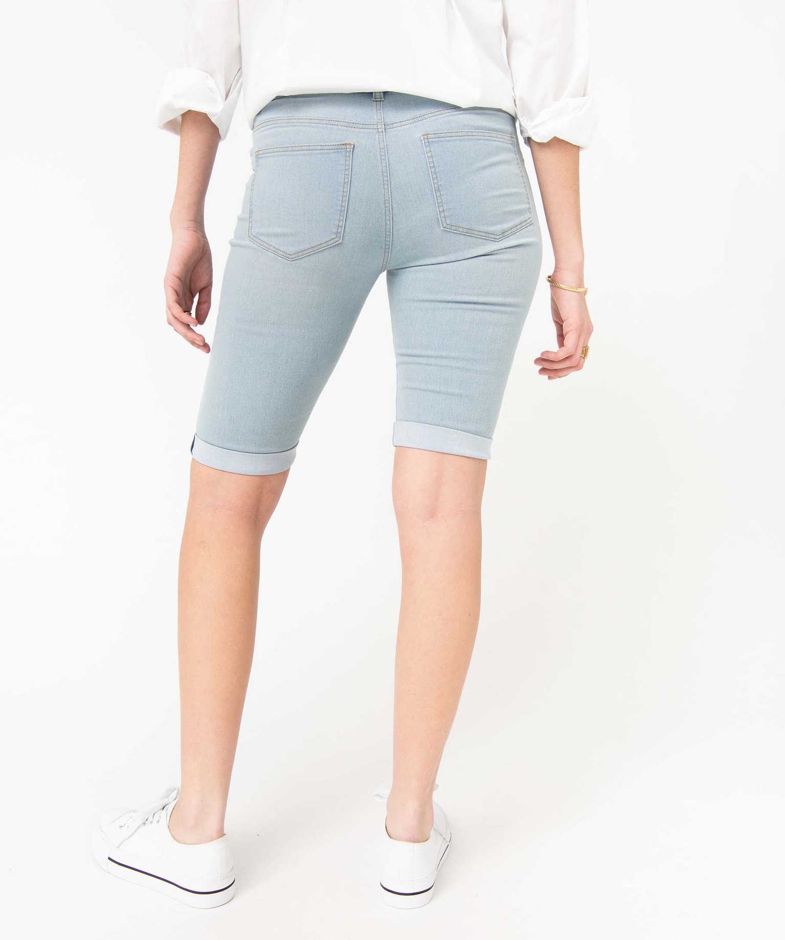 Bermuda femme en jean avec revers bleach | GEMO