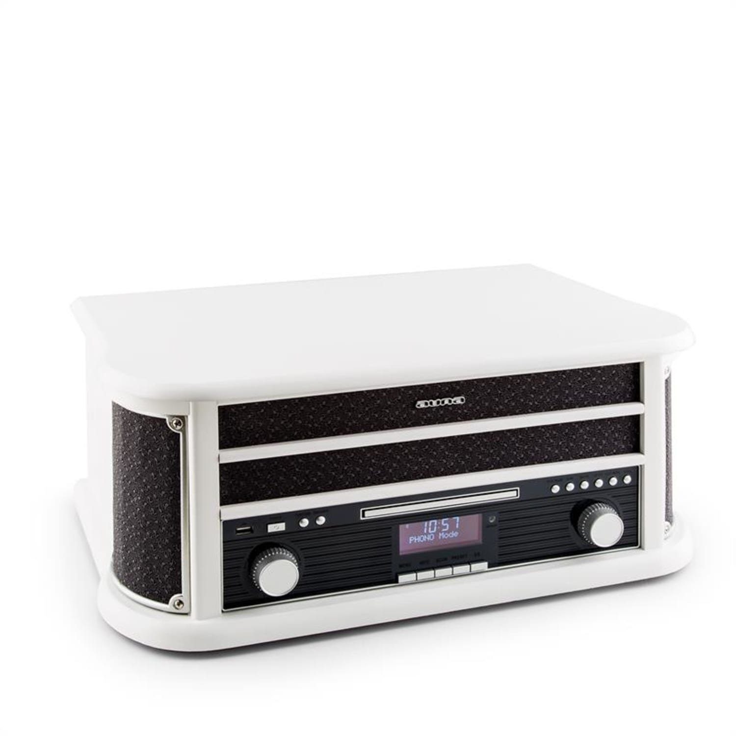 Auna Belle Epoque 1908 DAB Plattenspieler (Riemenantrieb, Schallplattenspieler Retro mit Lautsprecher Radio Vinyl Plattenspieler)