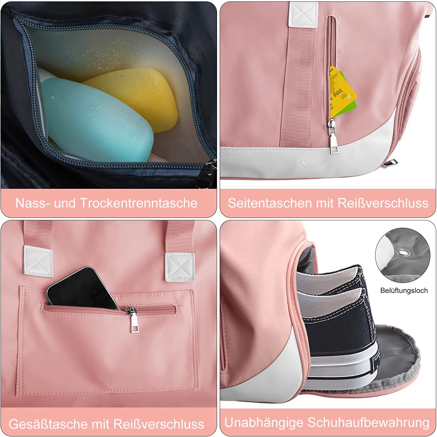 Kpaloft Sporttasche Reisetasche mit Schuhfach & Nassfach Trainingstasche Freizeittasche, Schultergurt, für Yoga, Schwimmen, Tourismus, Fitness