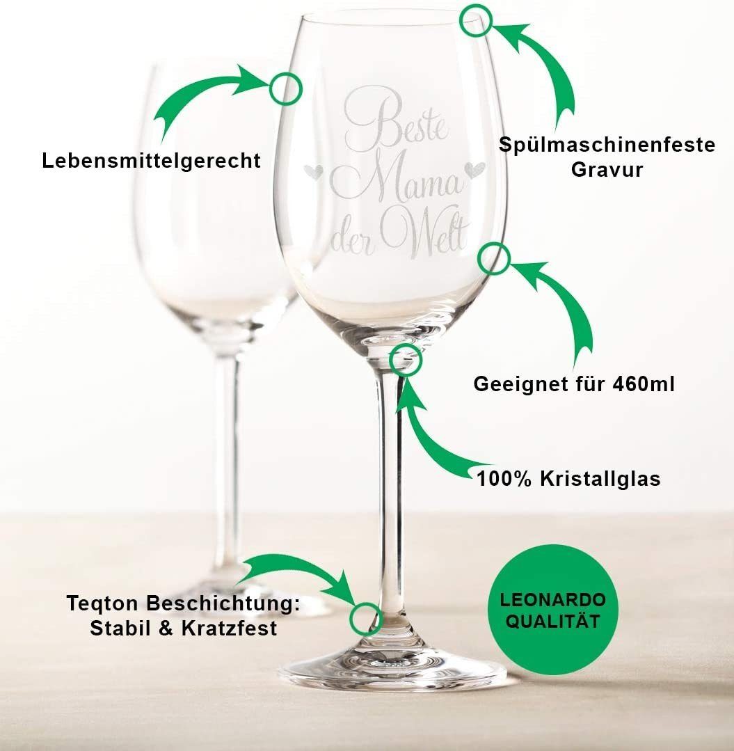 GRAVURZEILE Rotweinglas Leonardo Weinglas mit Gravur - Beste Mama der Welt, Glas, graviertes Geschenk für Mama zum Muttertag