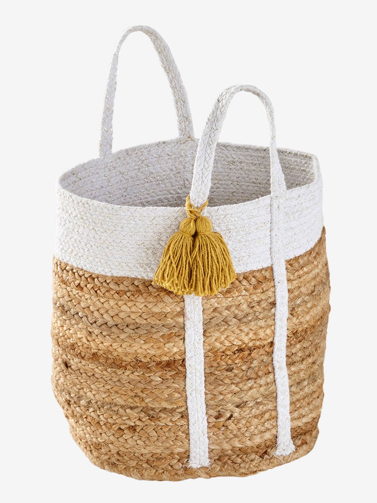 Panier en jute avec fils lurex Marguerite blanc