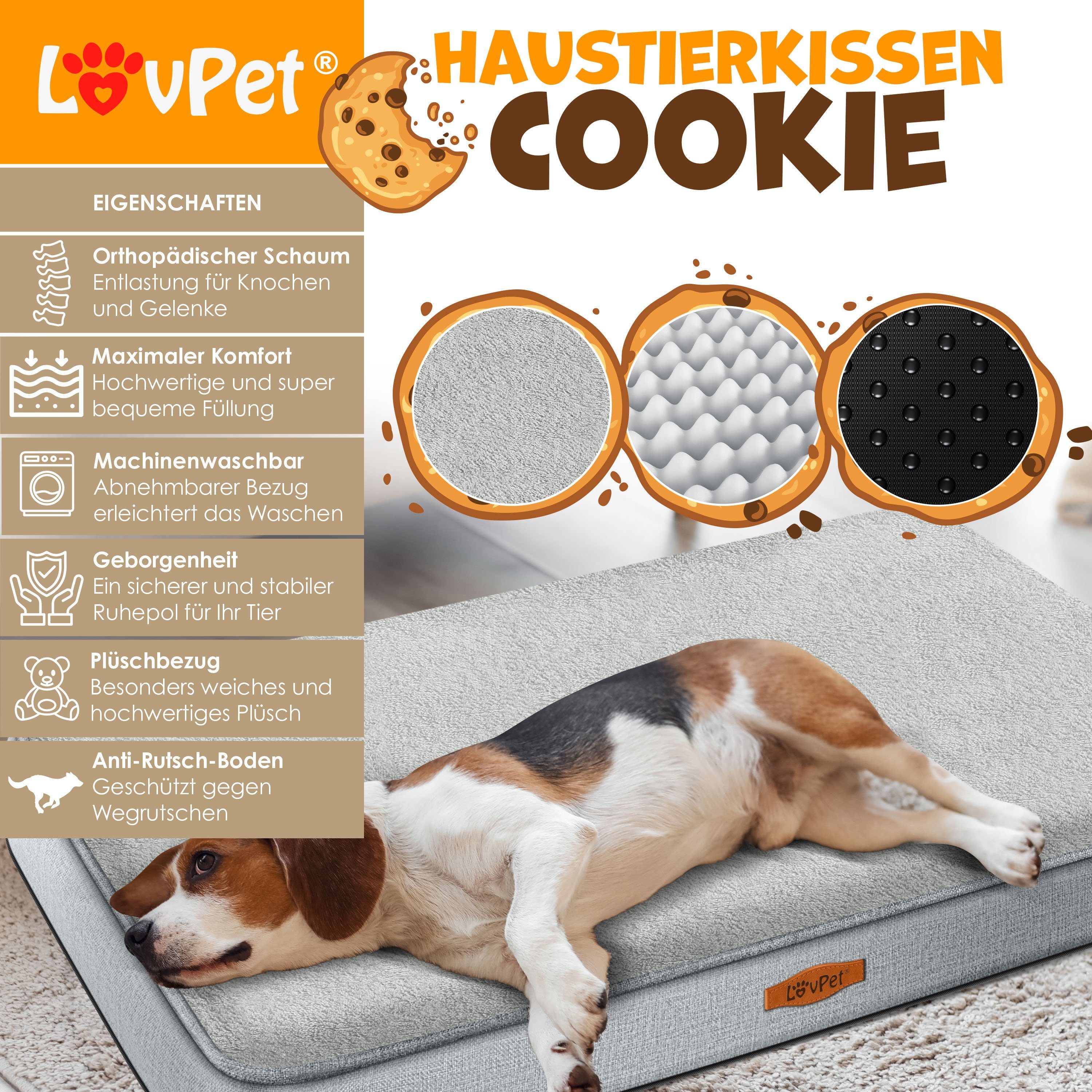 Lovpet Tierbett, Hundebett orthopädisches Hundekissen Hundekorb Cookie