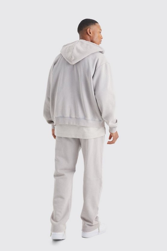 Kastiger Oversize Man Trainingsanzug mit Reißverschluss und Kapuze und Acid-Waschung