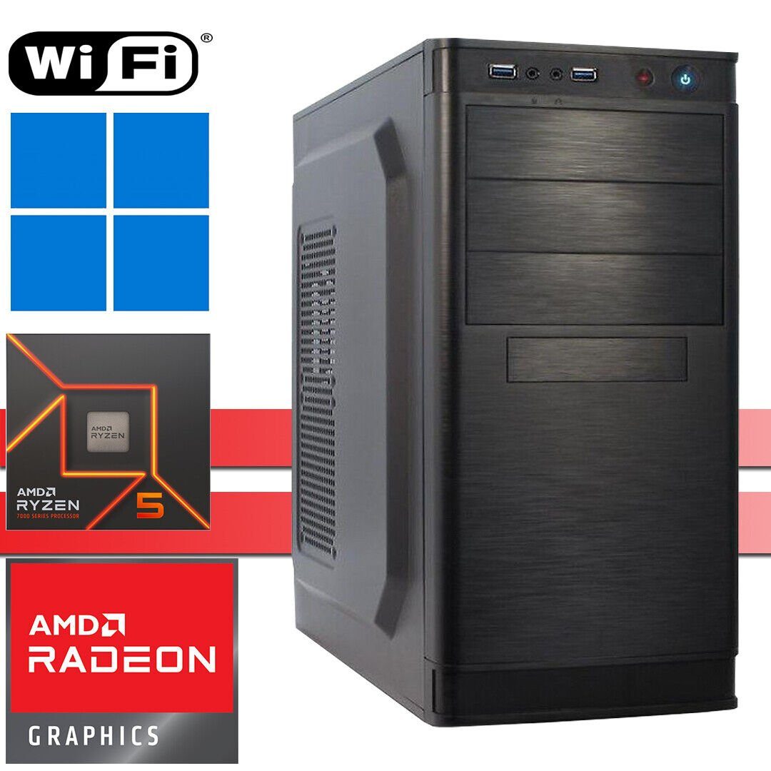 X-HARDWARE X-Business Ryzen5 7600X, 32GB DDR5, 256GB NVMe, Win 11 Pro Business-PC (AMD Ryzen 5, AMD Radeon Graphics (iGPU), 32 GB RAM, 0 GB HDD, 256 GB SSD, Luftkühlung)