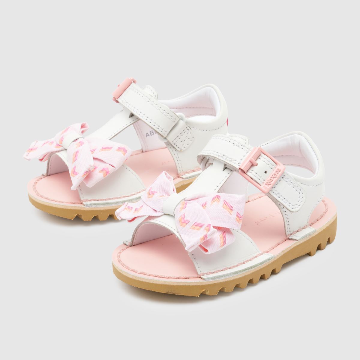 Kickers beli in roza sandali z pentljo za deklice z malčkom