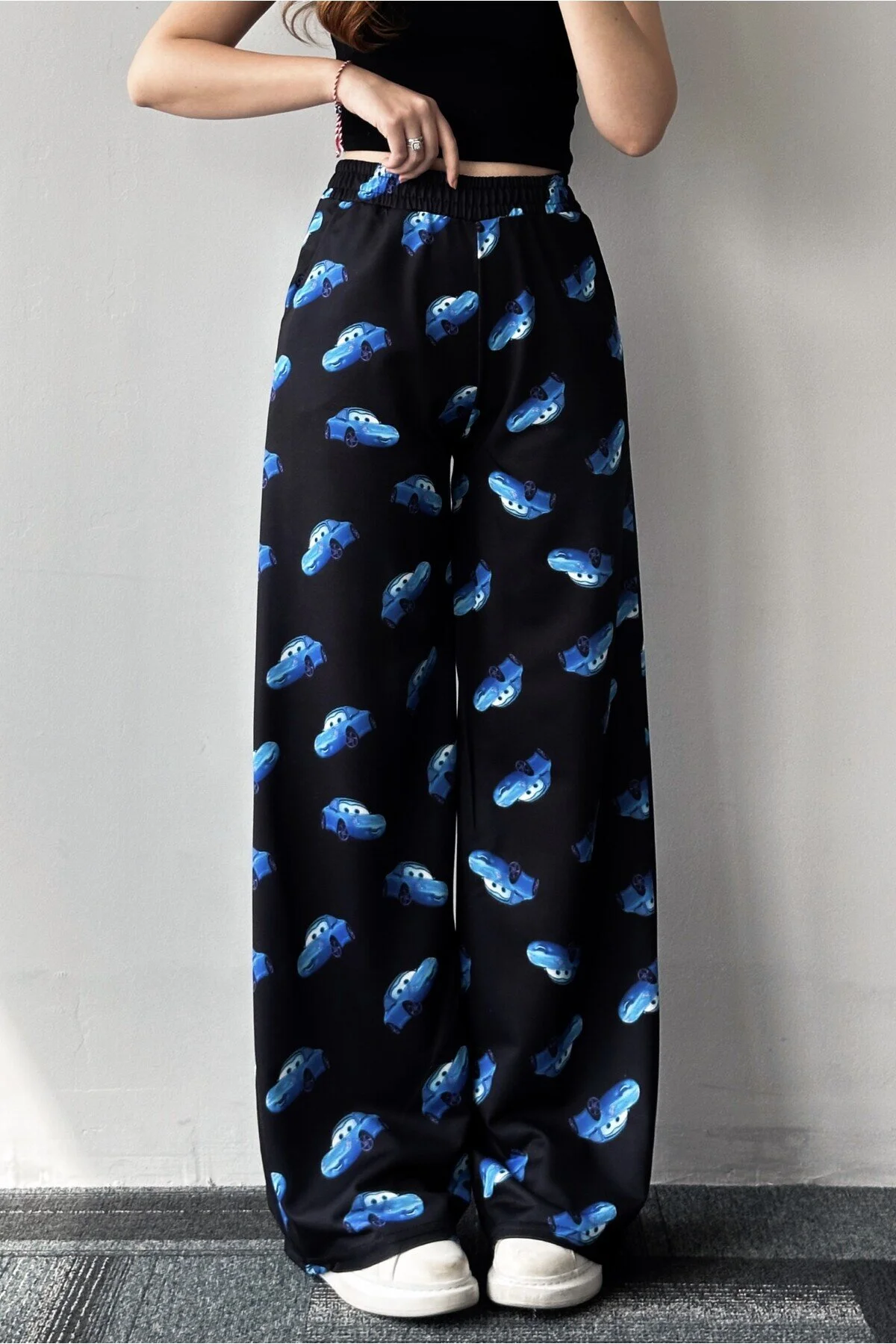 EFBUTİK  Schwarze Sally Car-Jogginghose mit weitem Bein
