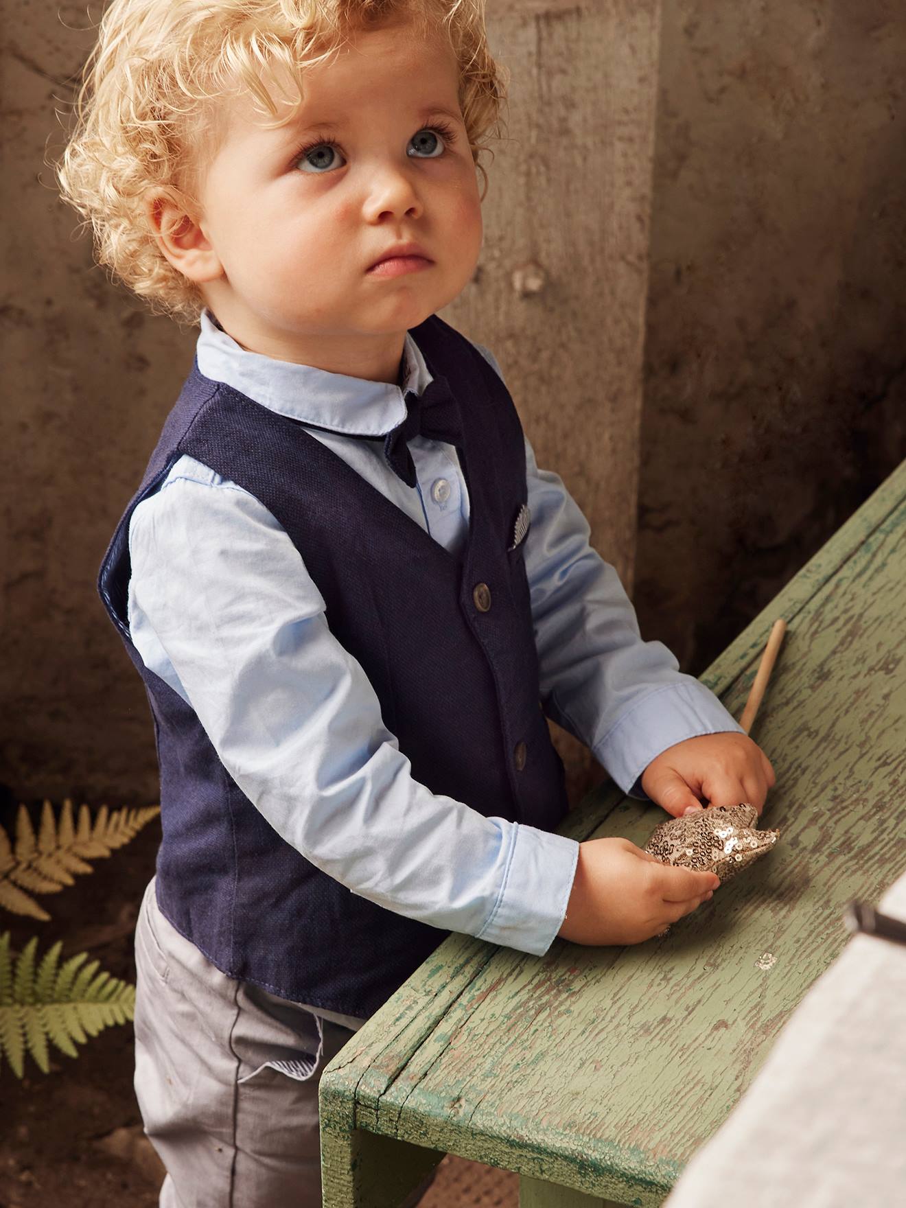 Ensemble 4 pièces bébé garçon cérémonie gilet + chemise + noeud papillon + pantalon encre
