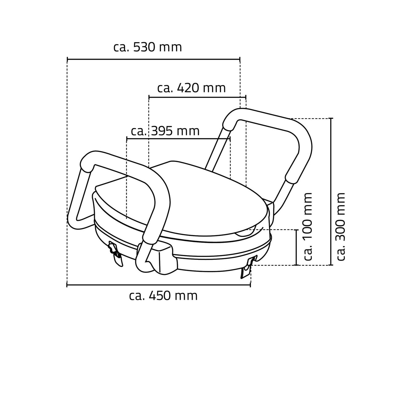 Ridder WC-Sitzerhöhung Sam ca. 10 cm, weiß, mit Armlehnen, ABS / PE / PU / Aluminium