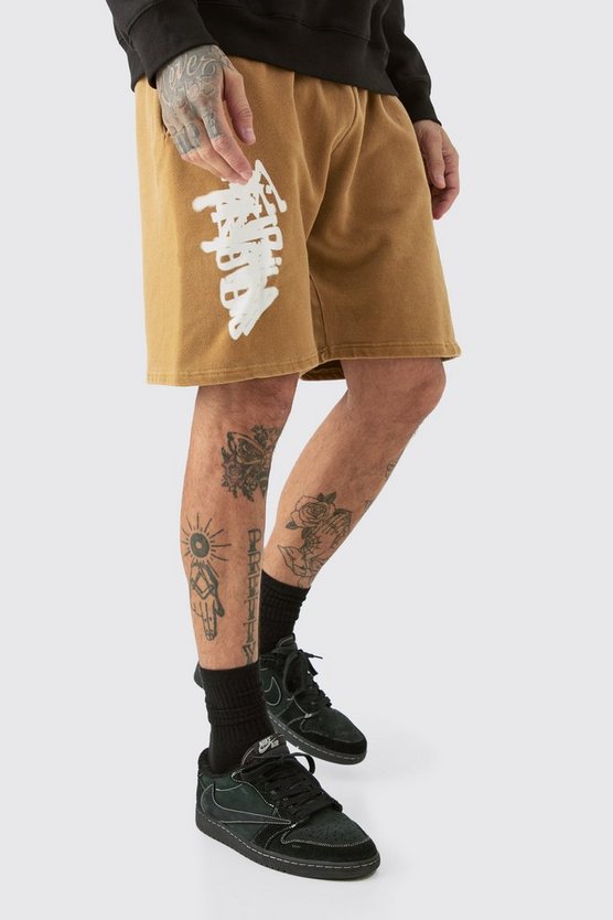 Tall lockere Jersey-Shorts mit Graffiti-Print