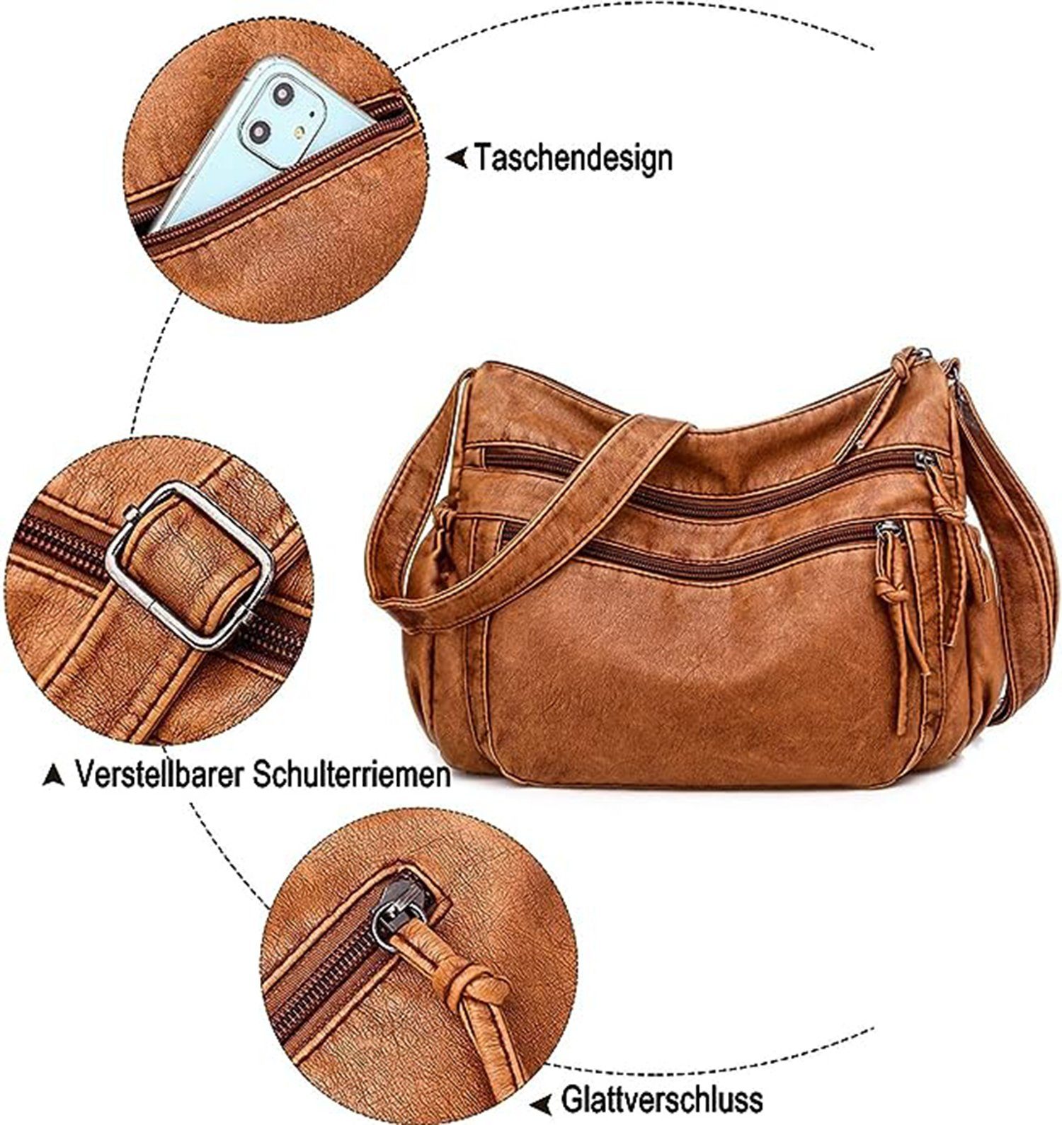 SCOBAG Umhängetasche Umhängetasche Damen Handytasche (1-tlg., mit Breiter Gurt), Leder Crossbody Bag