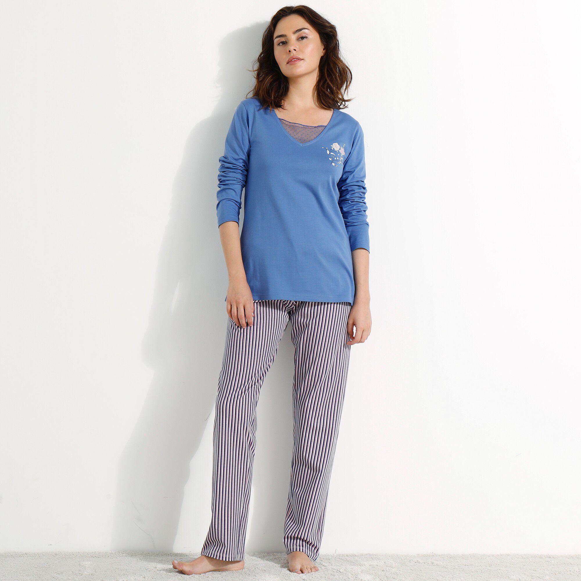 T-shirt pyjama manches longues motif floral imprimé