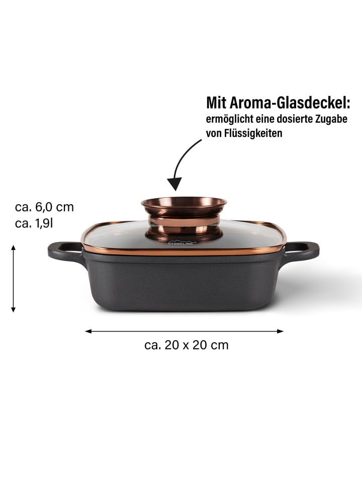 Stoneline STONELINE Servierpfanne 20 x 20 cm mit Aroma Glasdeckel, Eckpfanne in Roségold günstig kaufen 20 x 20 cm