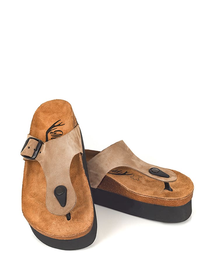 Moosefield Leder-Zehentrenner in Beige günstig kaufen