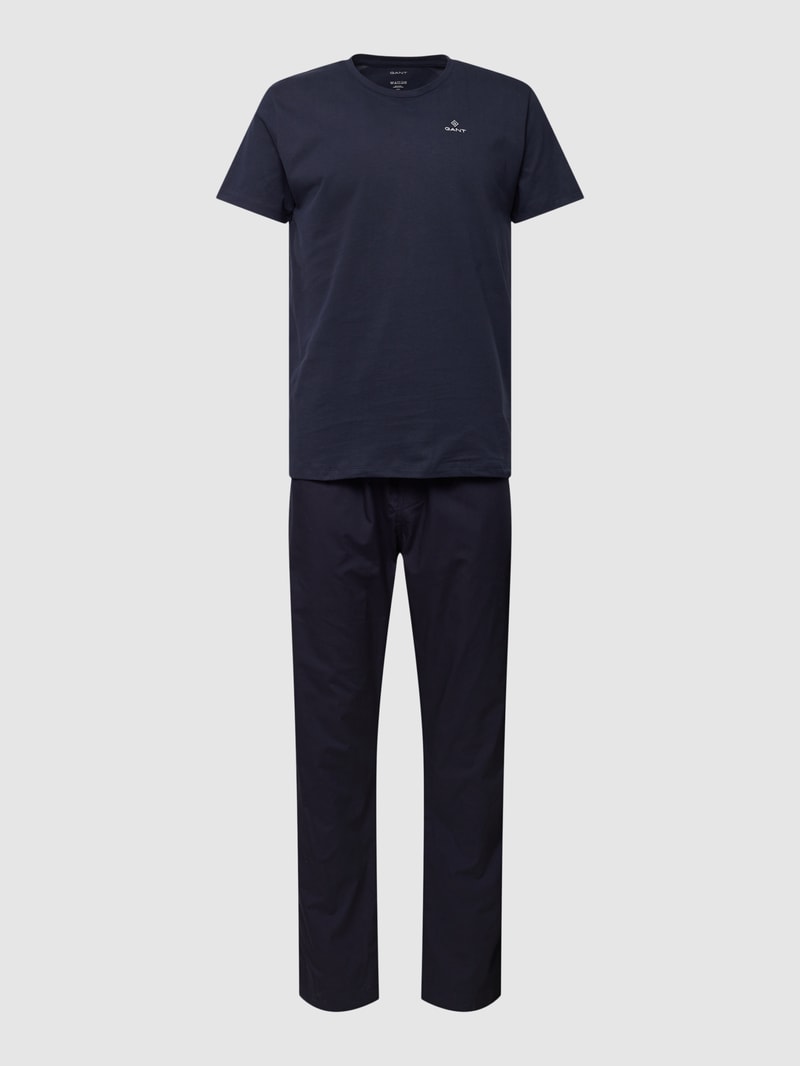 Pyjama mit Label-Stitching in dunkelblau