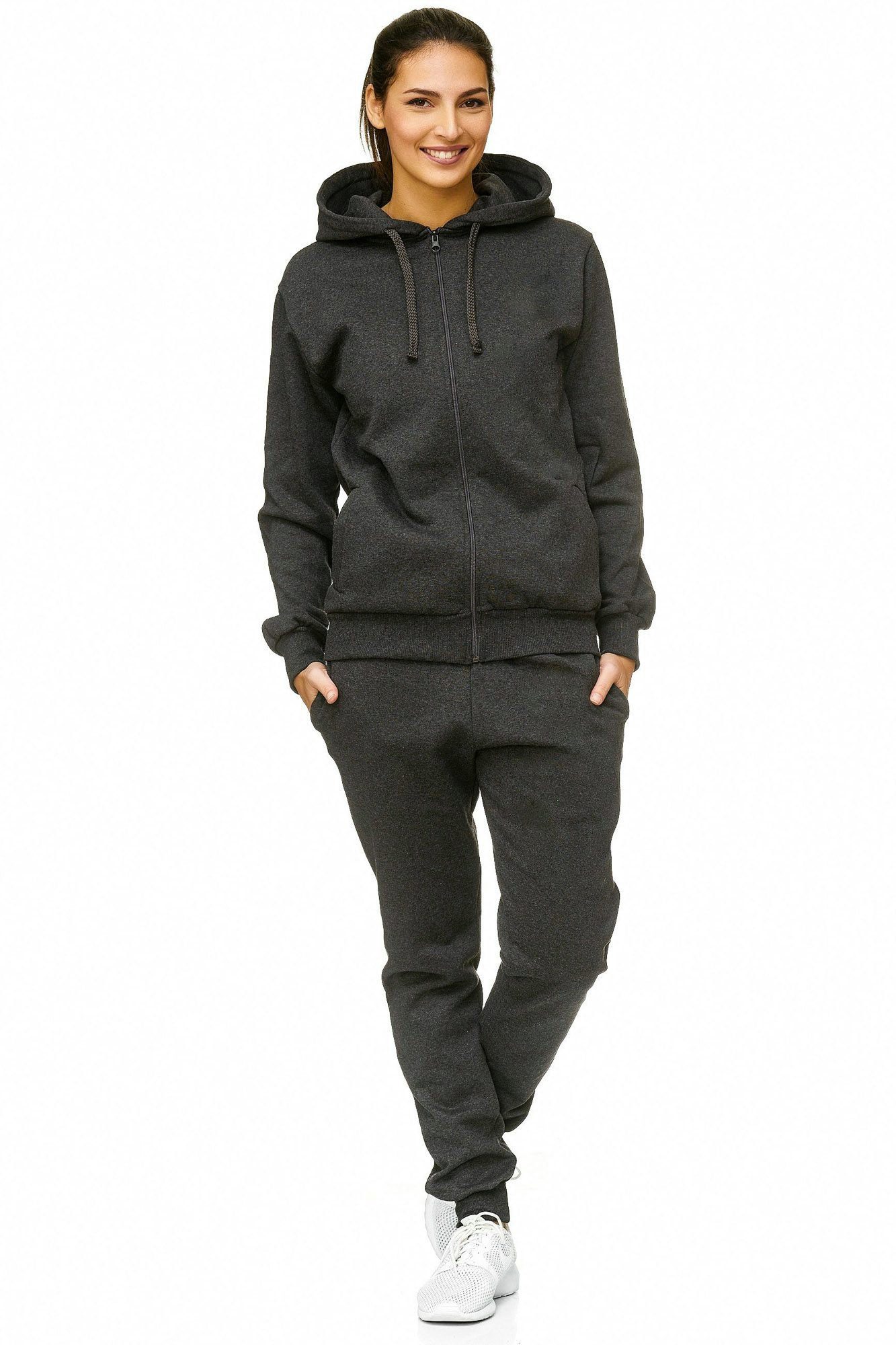 L.gonline Freizeitanzug Damen Jogging-ANZUG, Trainingsjacke und Freizeithose, Sportlich, (Kapuzenjacke mit Reißverschluss, Hose, 2-tlg), Fitness Freizeit Casual