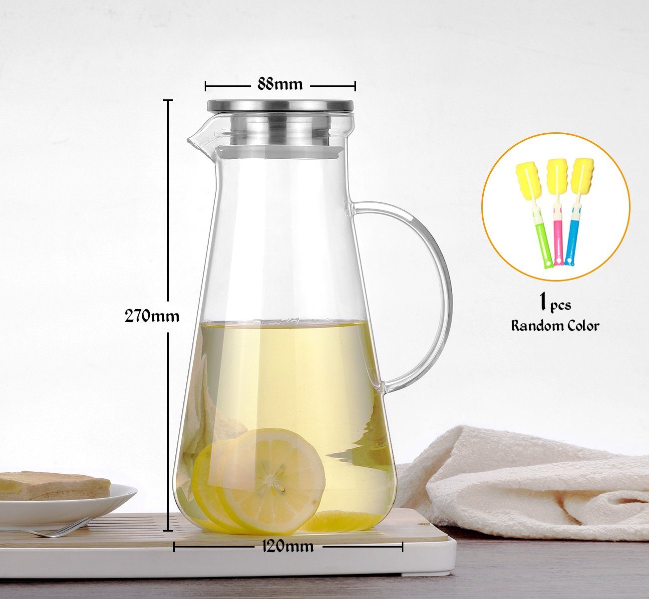 Homewit Wasserkaraffe 2,2L Glas Wasserkaraffe Wasserkrug Kühlkaraffe Glaskaraffe mit Edelstahl Filter, (Set, 1-tlg., 2.2 L), für die Zubereitung und Servierung von heißen oder kalten Getränken